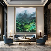 Load image into Gallery viewer, “Textured Green Mountains” Abstract Impasto Landscape Painting on Canvas, Lush Nature Art DKH944
