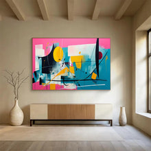 Load image into Gallery viewer, Hand - painted Pink Background Abstract Shapes Acrylic Art for Vibrant Café Interiors LargeART1718
