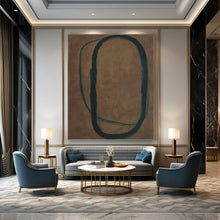 Load image into Gallery viewer, “Oval Line Overlap” - Brown, Green, Black Abstract Line Art on Canvas DKH1153
