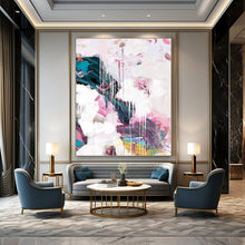 Load image into Gallery viewer, Pastel Dream Cascade – Soft Pink, White, and Teal Dripping Abstract DTP192
