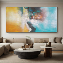 Load image into Gallery viewer, Large - Scale Turquoise &amp; Yellow Abstract Art for Beach House Living Room &amp; Coastal Café LargeART0474

