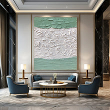 Load image into Gallery viewer, “Textured Green and White Floral Relief” - Green, White Abstract Art on Canvas DKH1269
