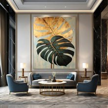 Load image into Gallery viewer, Tropical Abstract Leaf Art, Gold - Accented Green Painting for Coastal Bedroom &amp; Jungle - Themed Lounge LargeART2195
