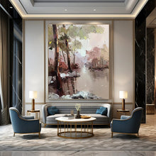 Load image into Gallery viewer, “Pastel Riverbank Forest Scene” - Pastel Multicolor Landscape Art on Canvas DKH1296
