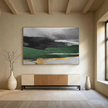 Load image into Gallery viewer, Gray - Green &amp; Gold Abstract Painting on Canvas - “Mystic Horizon” DKH606
