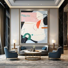 Load image into Gallery viewer, “Playful Shape Collage” - Pink, Green, Orange, Blue Whimsical Abstract Art on Canvas DKH1102
