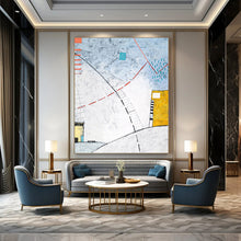 Load image into Gallery viewer, “Abstract Urban Pathways” - Blue, Red, and Yellow Line Art, Abstract Painting on Canvas DKH1092
