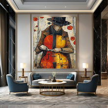 Load image into Gallery viewer, “Cellist in Colorful Collage” - Figurative Abstract Art on Canvas DKH1532
