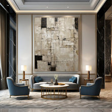 Load image into Gallery viewer, “Neutral Grid Abstract” - Beige, Grey, Black Abstract Art on Canvas DKH1315
