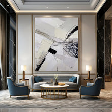 Load image into Gallery viewer, “Monochrome Textured Abstraction with Lines” - Grey, Black Abstract Art on Canvas DKH1172
