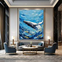 Load image into Gallery viewer, Blue - Ocean Whale Abstract Painting, Perfect for Nautical Bedroom &amp; Beach House Living LargeART2282
