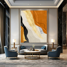 Load image into Gallery viewer, “Orange, Gold &amp; Neutral Curves” - Luxe Abstract Art on Canvas DKH1517
