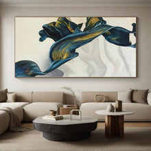 Load image into Gallery viewer, Enormous Blue - Gold Ribbon Abstract Acrylic for Luxury Bedroom LargeART0301
