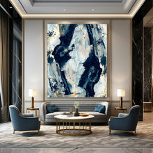 Load image into Gallery viewer, Dynamic Black &amp; White Forms – Abstract Acrylic with Gold Accents DTP244
