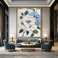 Load image into Gallery viewer, “Textured Blue and White Blooms” - 3D Floral Art on Canvas DKH1387
