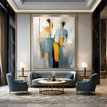 Load image into Gallery viewer, Grey and Yellow Abstract Figures Painting, Perfect for Contemporary Living Room &amp; Art - Centric Workplace LargeART1880
