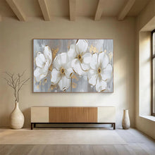 Load image into Gallery viewer, Hand - painted White Flower Gold - Accent Acrylic Art for Elegant Dining Room Decor LargeART1653
