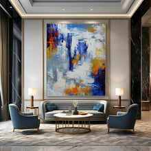 Load image into Gallery viewer, “Vibrant Color Splash Abstract” - Blue, Orange, White Abstract Art on Canvas DKH1338
