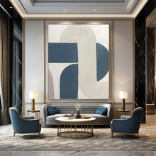 Load image into Gallery viewer, “Curved Ribbon Textures” - White, Blue Abstract Art on Canvas DKH1163
