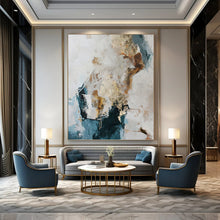 Load image into Gallery viewer, “Blue - Gold Abstract Harmony” Abstract Painting on Canvas, Coastal - Inspired Decor DKH1010
