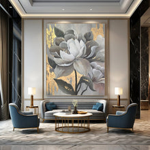 Load image into Gallery viewer, “Grey and Gold Floral Art” - Luxe Floral Abstract on Canvas DKH1620
