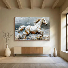 Load image into Gallery viewer, Textured White Horse “Galloping Grace” Painting on Canvas, Dynamic Equestrian Art DKH812
