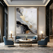 Load image into Gallery viewer, Gold &amp; Gray Abstract Fluid Painting, Ideal for Luxe Living Room &amp; Sophisticated Office LargeART2065
