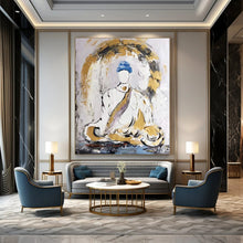 Load image into Gallery viewer, Gold &amp; White Spiritual Abstract Art, Perfect for Zen Living Room &amp; Meditation Space LargeART2098
