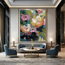 Load image into Gallery viewer, “Bold Colorful Floral Expression” - Pink, Orange, Green Flower Art on Canvas DKH1355
