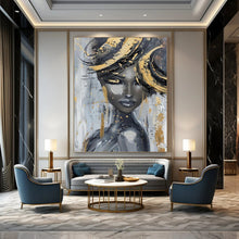 Load image into Gallery viewer, Gray - Toned Abstract Portrait, Gold - Splashed Art for Glamorous Dressing Room &amp; Artistic Salon LargeART2196
