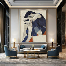 Load image into Gallery viewer, Cubist Abstract Figure Art, Geometric Blue - Toned Painting for Contemporary Living Room &amp; Thought - Provoking Office LargeART2214
