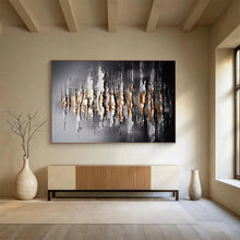Load image into Gallery viewer, Black, Silver &amp; Gold Textured Abstract Painting - Ideal for Luxury Office &amp; Sophisticated Living Room DKH041
