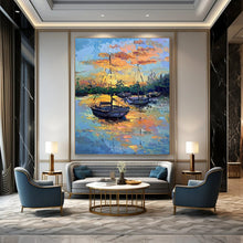 Load image into Gallery viewer, Vibrant Sunset Sailboats Abstract Painting, Perfect for Nautical - Themed Dining Room &amp; Beach House Lounge LargeART1894
