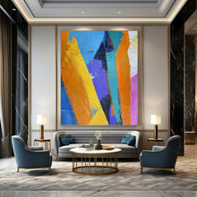 Load image into Gallery viewer, “Geometric Color Block Abstract” - Blue, Orange, Purple Abstract Art on Canvas DKH1343
