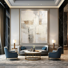 Load image into Gallery viewer, “Neutral Geometric Abstract Textures” - Beige, Grey, Black Abstract Art on Canvas DKH1255
