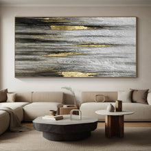 Load image into Gallery viewer, Enormous Gray and Gold Textured Abstract Acrylic for Industrial - Style Home Office &amp; Glamorous Entryway LargeART0321
