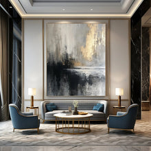 Load image into Gallery viewer, “Gray - Gold Reflection” – Gray, Black &amp; Gold Abstract Acrylic with Reflective Textures DTP067

