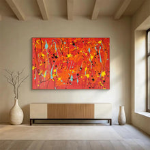 Load image into Gallery viewer, Hand - painted Red Background Drip Painting Acrylic Art for Energetic Gym Interiors LargeART1725
