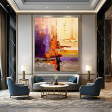 Load image into Gallery viewer, “Abstract Cityscape Layers” – Textured Oil Painting with Warm &amp; Cool Hues DTP278

