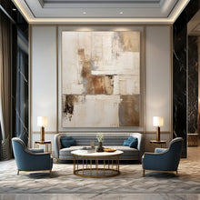 Load image into Gallery viewer, “Neutral Patchwork Abstract” - Beige, Grey, Brown Abstract Art on Canvas DKH1310
