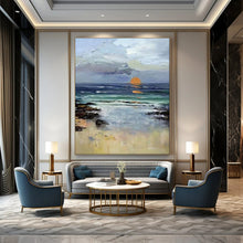 Load image into Gallery viewer, Blue &amp; Orange Coastal Abstract Painting, Ideal for Beach House Living Room &amp; Relaxing Bedroom LargeART2115
