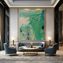 Load image into Gallery viewer, “Abstract Green and Yellow Landscape” - Green, Yellow, Blue Abstract Art on Canvas DKH1270
