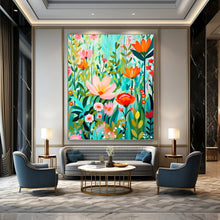 Load image into Gallery viewer, “Colorful Flat - Style Floral Field” - Modern Floral Art on Canvas DKH1595
