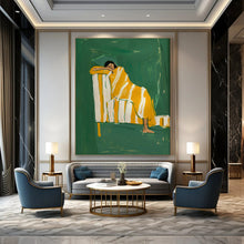 Load image into Gallery viewer, Green - Yellow Abstract Figure Painting, Ideal for Bohemian Bedroom &amp; Cozy Reading Nook LargeART2033
