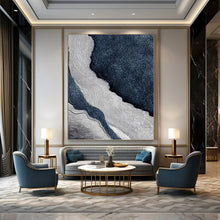 Load image into Gallery viewer, “Blue and White Wavy Abstract” - Modern Abstract Art on Canvas DKH1536
