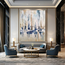 Load image into Gallery viewer, Blue, Gray &amp; Beige Abstract Cityscape, Ideal for Urban - Inspired Living Room &amp; Stylish Office LargeART1959
