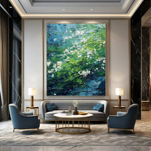 Load image into Gallery viewer, “Lush Green Impasto” - Blue, Green, and White Nature Art on Canvas DKH1404
