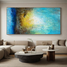 Load image into Gallery viewer, Hand - painted Substantial Textured Blue and Gold Abstract Acrylic Art for Elegant Dining Rooms LargeART0046
