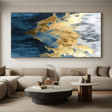 Load image into Gallery viewer, Gold - Blue Marble Fusion Art for Luxury Hotel Lobby &amp; Elegant Home Office LargeART0916
