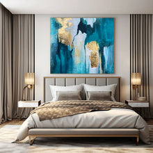 Load image into Gallery viewer, Teal &amp; Gold Drip Abstract Acrylic Art, Nice for Entryway &amp; Gallery Wall LargeART1007

